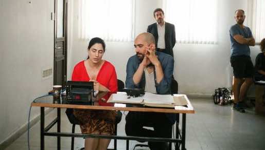 The filmmakers on the set of Gett. Photo by Amit Berlowitz