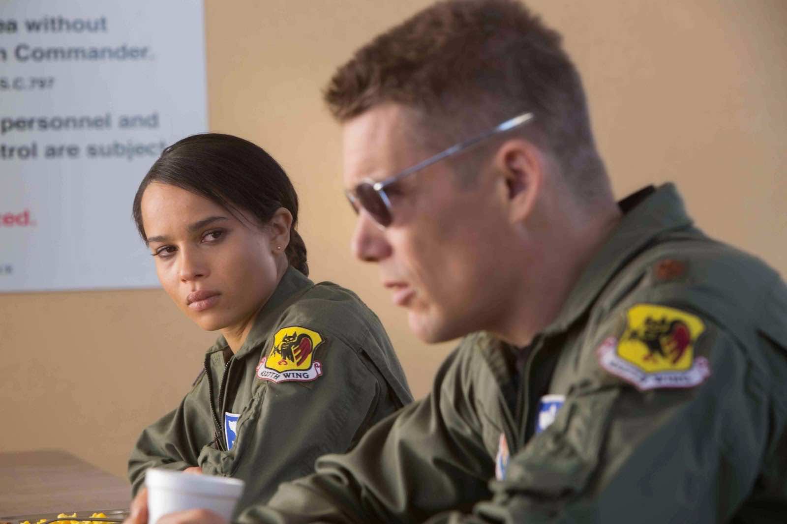 Zoe Kravitz (Vera Suarez) and Ethan Hawke (Tom Egan) in Andrew Niccol’s GOOD KILL. Courtesy of Lorey Sebastian. (C) 2014 Clear Skies Nevada LLC. An IFC Films release.
