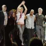 Bowie and the band circa 1995 at the NEC Arena in Birmingham, England. Photo by Andrew Wiggins