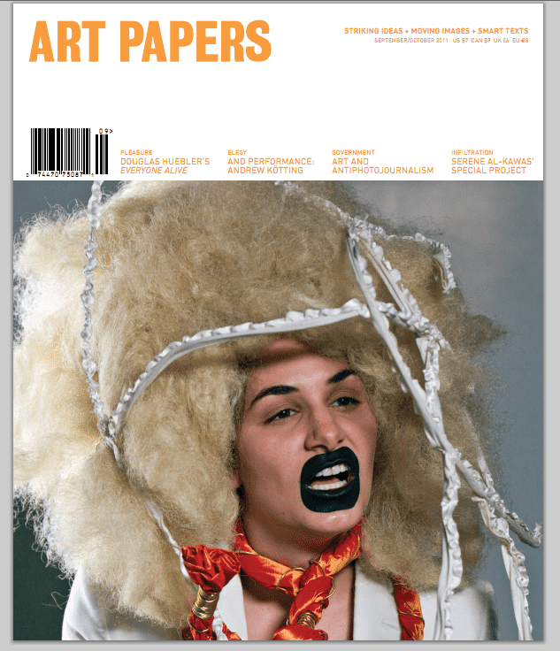 Art Papers cover Sept. 2011 courtesy of www.jillianmayer.net